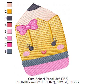 School Pencil with Bow - Rippled Stitch - Machine Embroidery Design