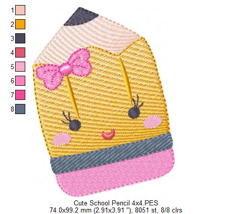 School Pencil with Bow - Rippled Stitch - Machine Embroidery Design