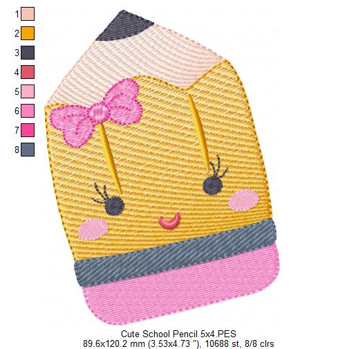 School Pencil with Bow - Rippled Stitch - Machine Embroidery Design