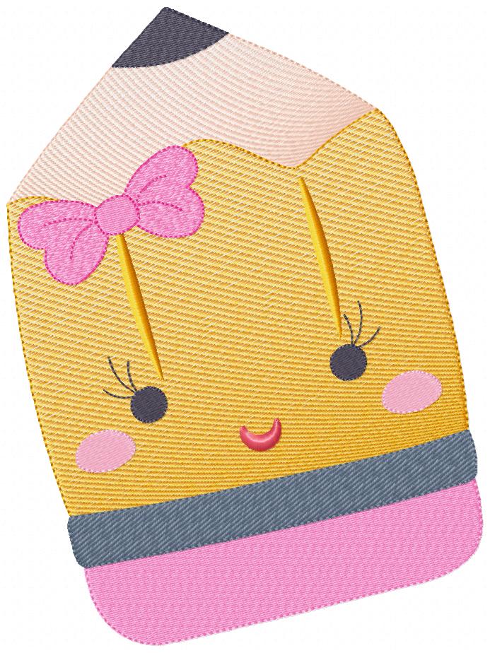 School Pencil with Bow - Rippled Stitch - Machine Embroidery Design