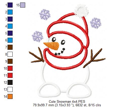 Cute Snowman - Applique Embroidery