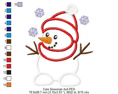 Cute Snowman - Applique Embroidery