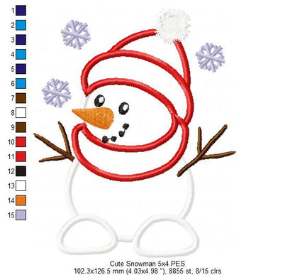 Cute Snowman - Applique Embroidery