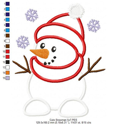 Cute Snowman - Applique Embroidery