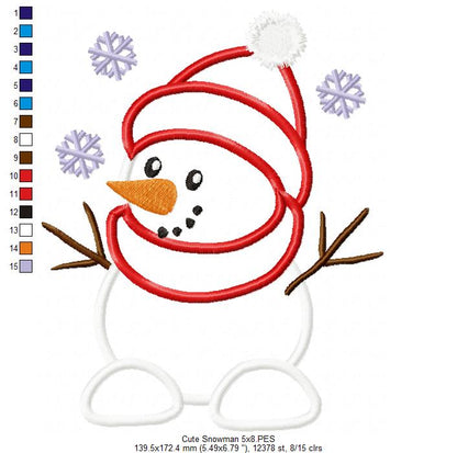 Cute Snowman - Applique Embroidery