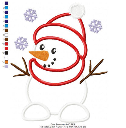 Cute Snowman - Applique Embroidery