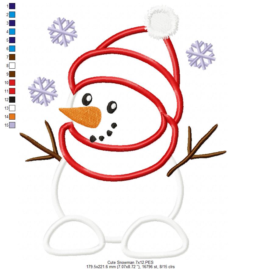 Cute Snowman - Applique Embroidery