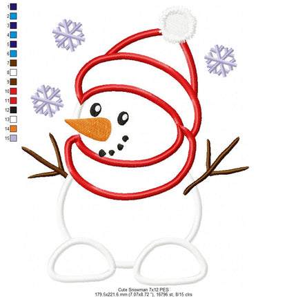 Cute Snowman - Applique Embroidery