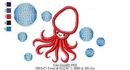 Cute Squid -  Applique