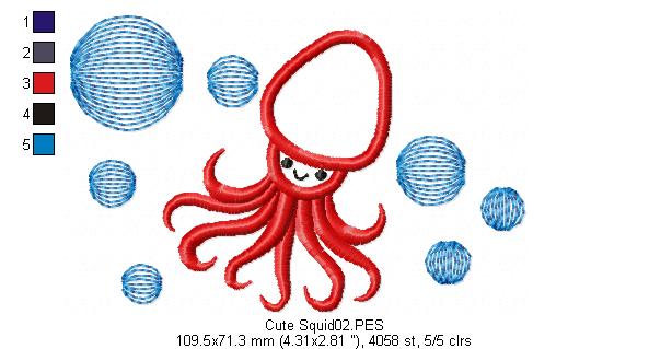 Cute Squid -  Applique
