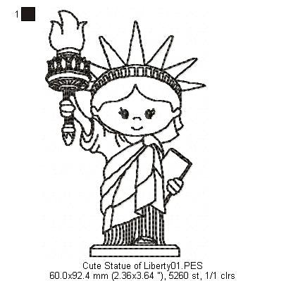 Cute Statue of Liberty - Redwork