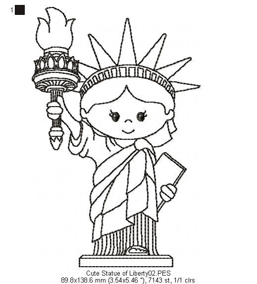 Cute Statue of Liberty - Redwork