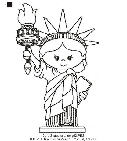 Cute Statue of Liberty - Redwork