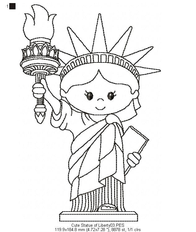 Cute Statue of Liberty - Redwork