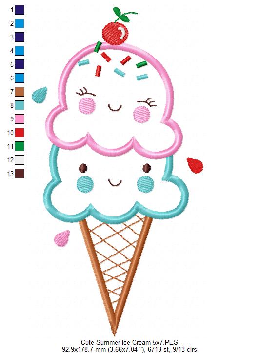 Cute Summer Ice Cream - Applique Embroidery