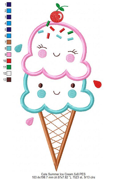 Cute Summer Ice Cream - Applique Embroidery