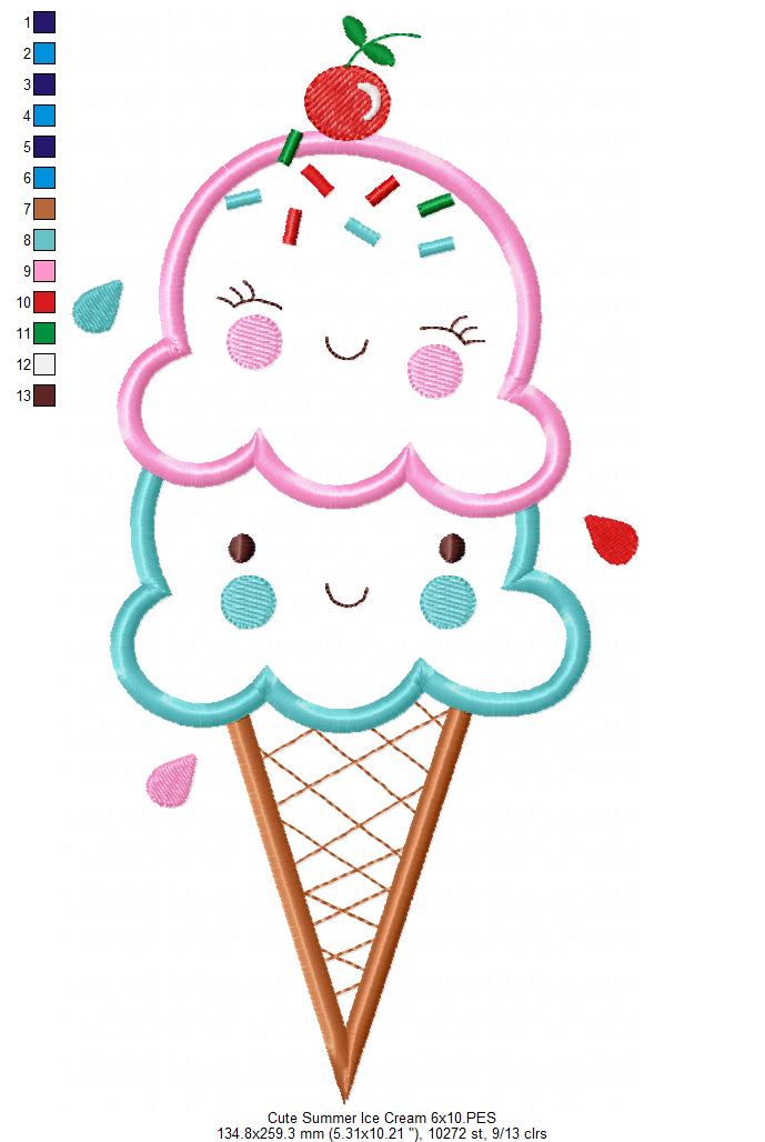 Cute Summer Ice Cream - Applique Embroidery