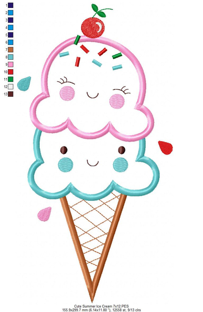 Cute Summer Ice Cream - Applique Embroidery