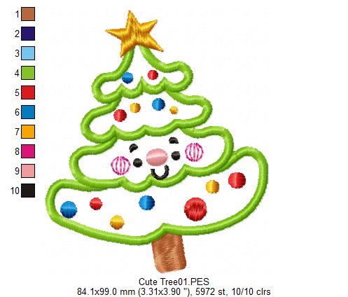 Christmas Tree Cute Smile - Applique