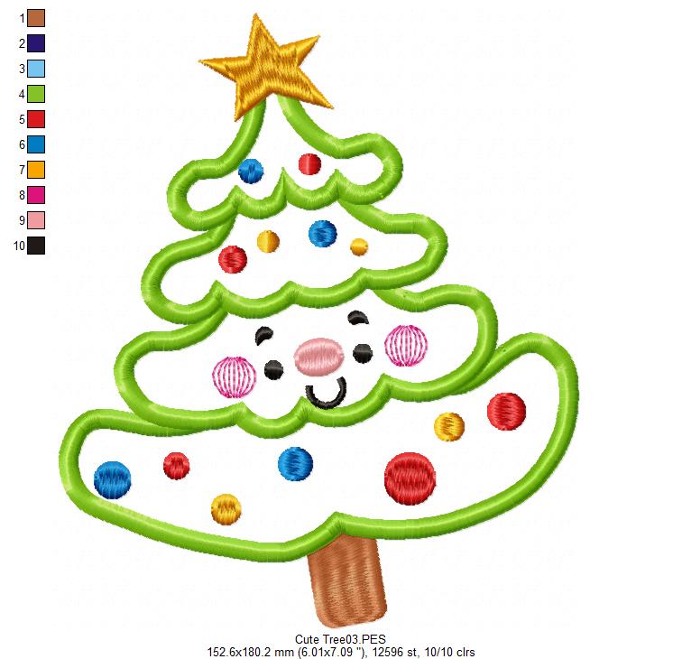 Christmas Tree Cute Smile - Applique