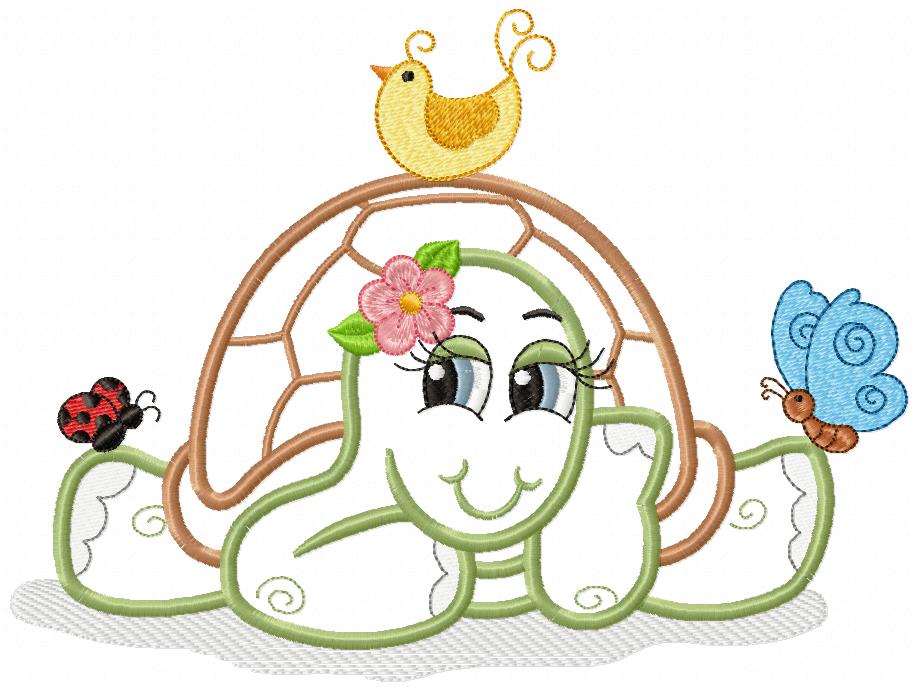 Cute Turtle Girl - Applique - Machine Embroidery Design