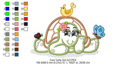 Cute Turtle Girl - Applique - Machine Embroidery Design