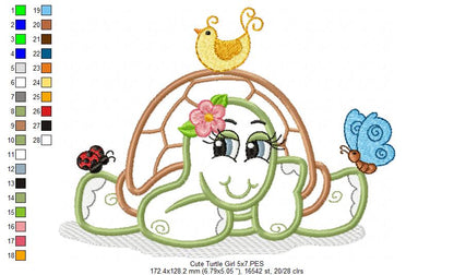 Cute Turtle Girl - Applique - Machine Embroidery Design