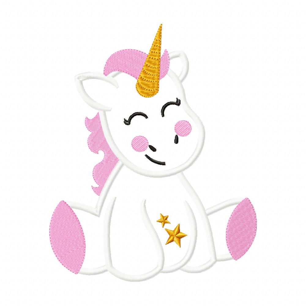 Cute Unicorn - Applique - Machine Embroidery Design