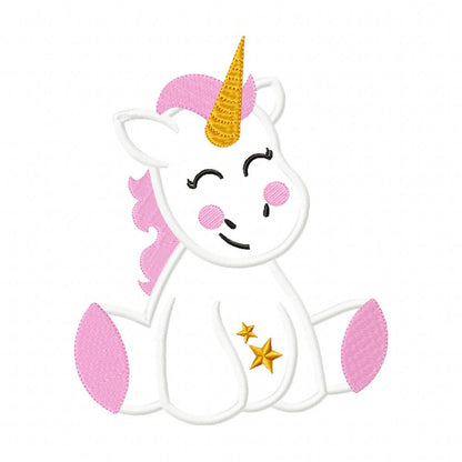 Cute Unicorn - Applique - Machine Embroidery Design