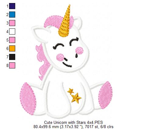 Cute Unicorn - Applique - Machine Embroidery Design