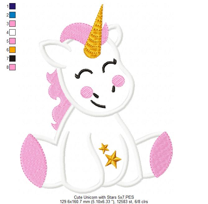 Cute Unicorn - Applique - Machine Embroidery Design