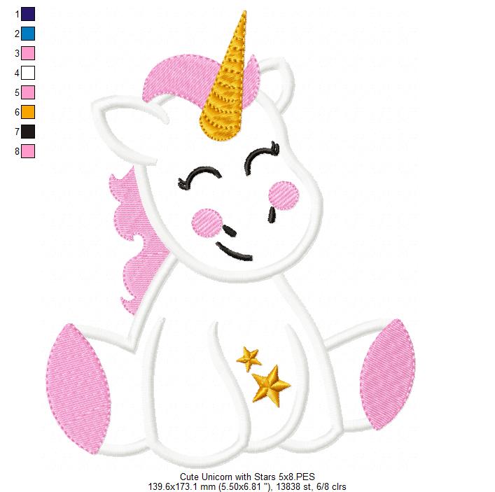 Cute Unicorn - Applique - Machine Embroidery Design