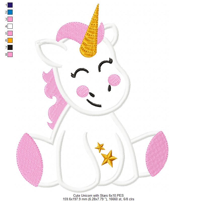 Cute Unicorn - Applique - Machine Embroidery Design