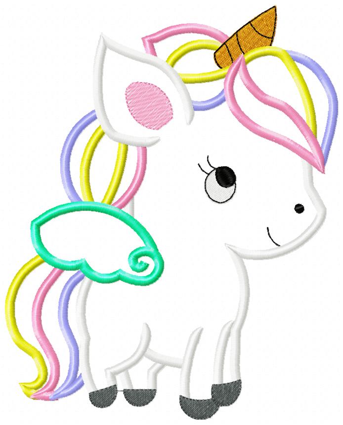 Cute Baby Unicorn - Applique - Machine Embroidery Design