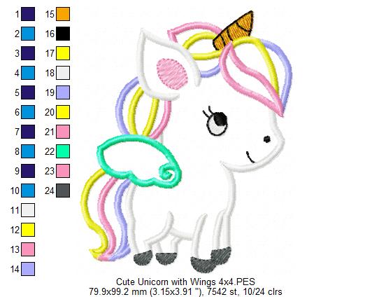 Cute Baby Unicorn - Applique - Machine Embroidery Design