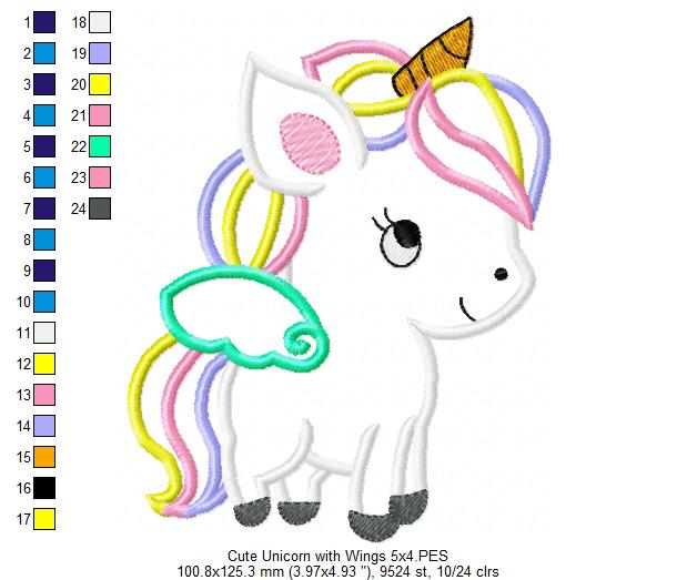 Cute Baby Unicorn - Applique - Machine Embroidery Design