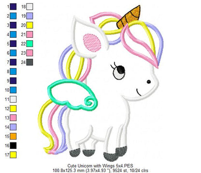 Cute Baby Unicorn - Applique - Machine Embroidery Design