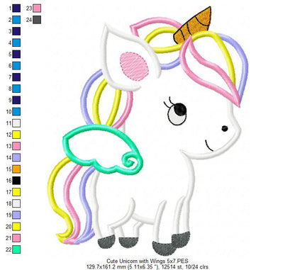Cute Baby Unicorn - Applique - Machine Embroidery Design