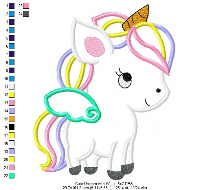 Cute Baby Unicorn - Applique - Machine Embroidery Design