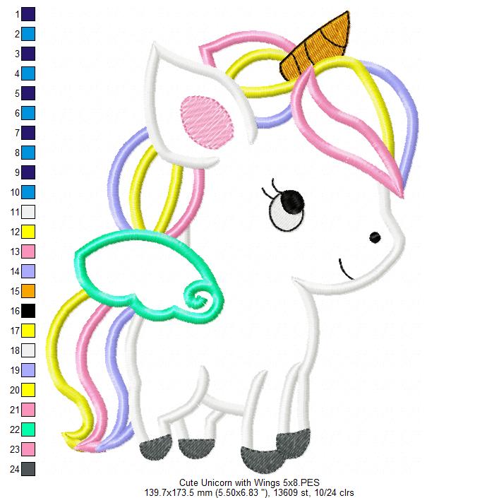 Cute Baby Unicorn - Applique - Machine Embroidery Design