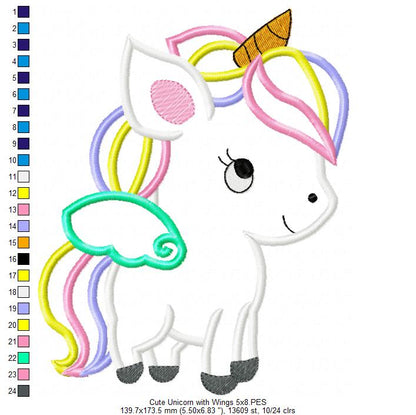 Cute Baby Unicorn - Applique - Machine Embroidery Design