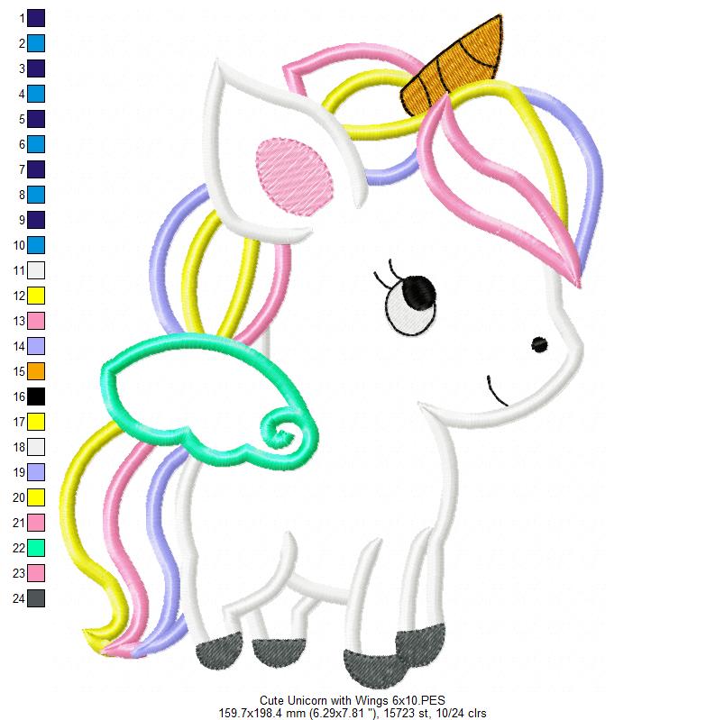 Cute Baby Unicorn - Applique - Machine Embroidery Design