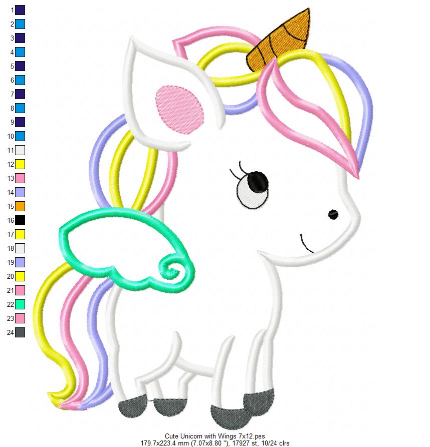 Cute Baby Unicorn - Applique - Machine Embroidery Design