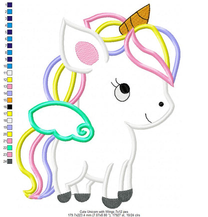 Cute Baby Unicorn - Applique - Machine Embroidery Design