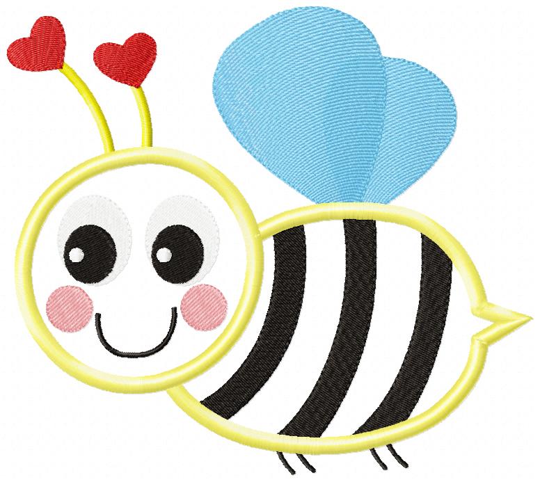 Cute Valentines Bumble Bee - Applique - Machine Embroidery Design