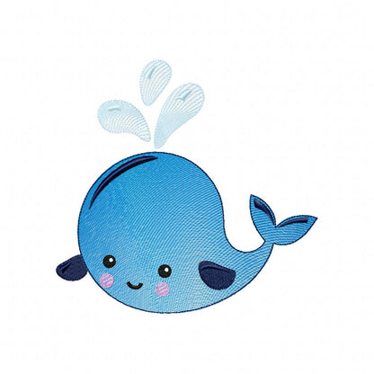Cute Whale - Rippled Stitch - Machine Embroidery Design