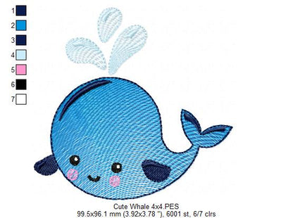 Cute Whale - Rippled Stitch - Machine Embroidery Design