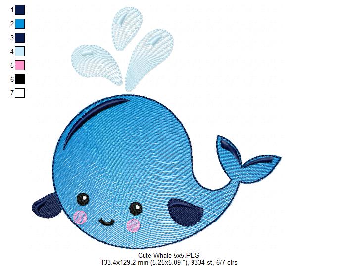 Cute Whale - Rippled Stitch - Machine Embroidery Design