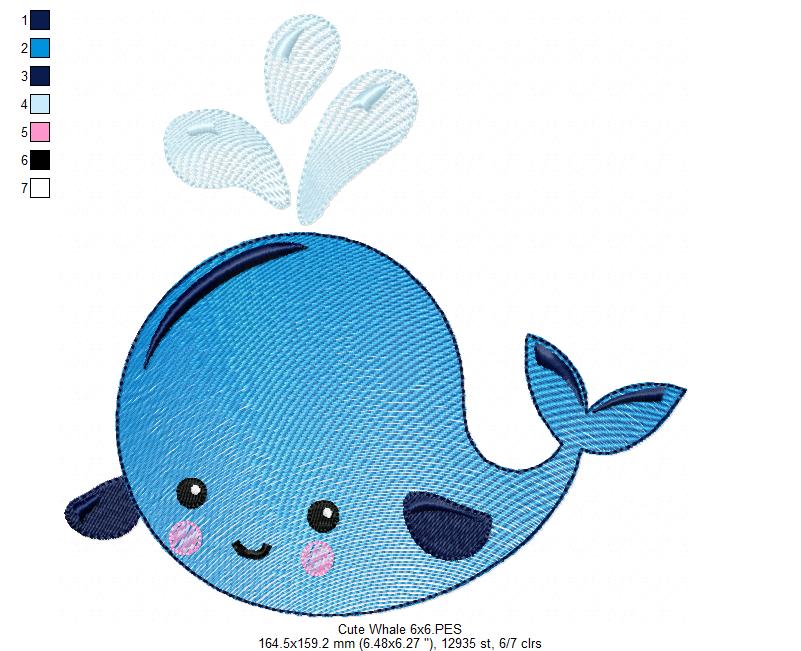 Cute Whale - Rippled Stitch - Machine Embroidery Design