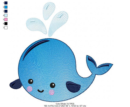 Cute Whale - Rippled Stitch - Machine Embroidery Design